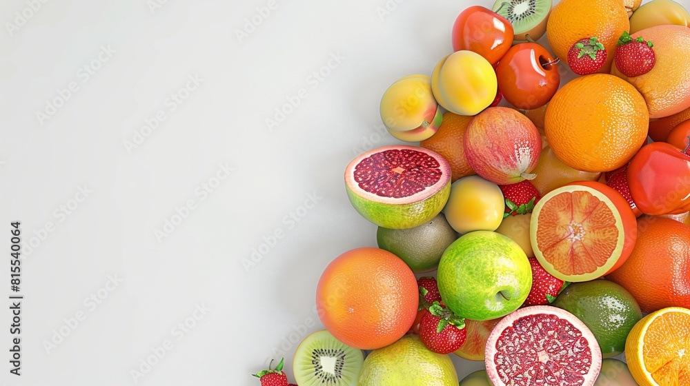 ripe fruits shine against a pure white canvas, a tempting invitation to indulge. ripe fruits shine against a pure white canvas, a tempting invitation to indulge.