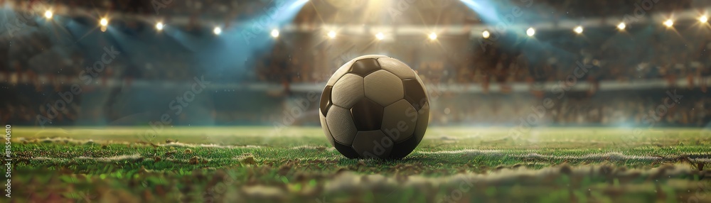 Fototapeta premium A dramatic close-up of a soccer ball on a grass field