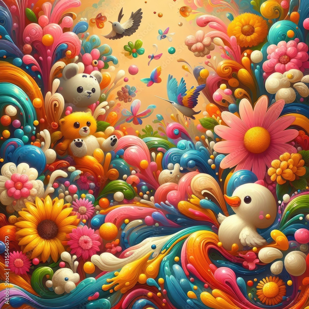 Cute Cartoon Flower Illustration in Oil Painting Style Cute Cartoon Flower Illustration in Oil Painting Style