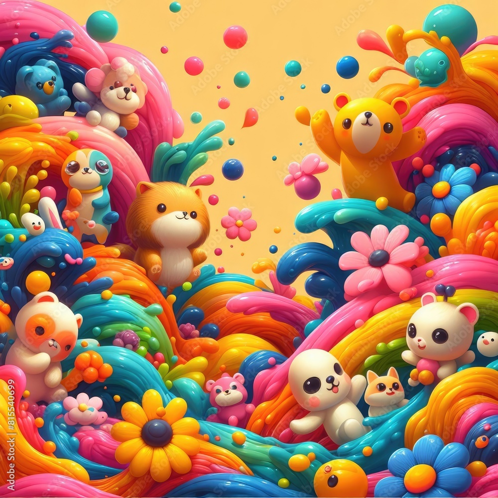 Cute Cartoon Flower Illustration in Oil Painting Style Cute Cartoon Flower Illustration in Oil Painting Style