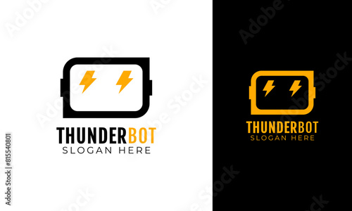Head robot logo design. Robot symbol with thunderbolt concept