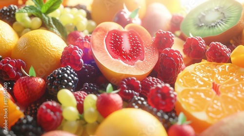 summer fruits gleam against a white background, promising a taste of the season's finest. photo