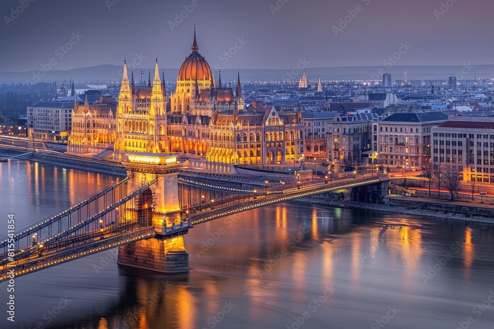 Panoramic Cityscape Featuring Hungarian Parliament