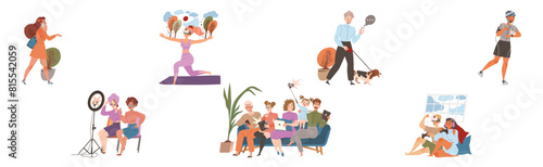 People Character Using Different Gadget and Mobile Device Vector Set