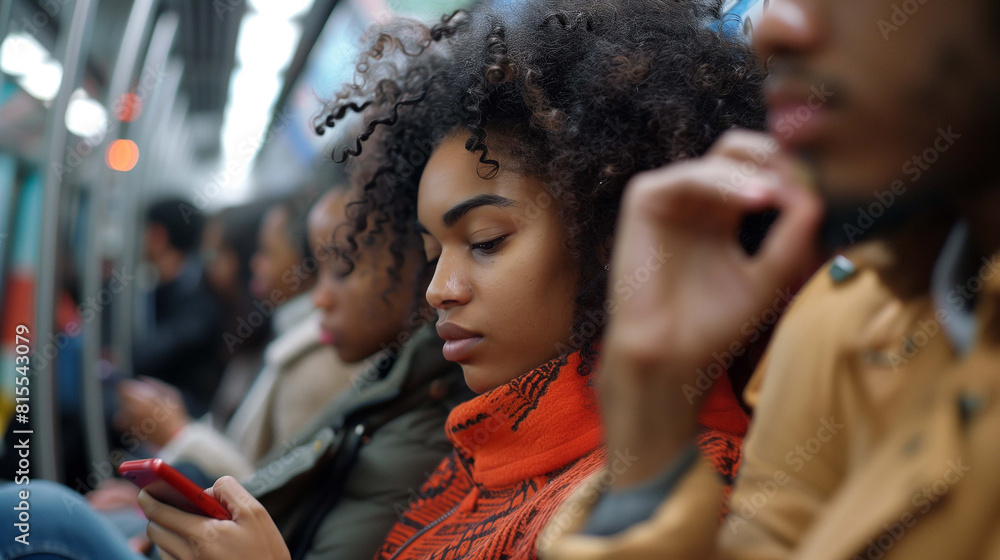 Fototapeta premium Subway is one of isolation, as people are absorbed in their phones