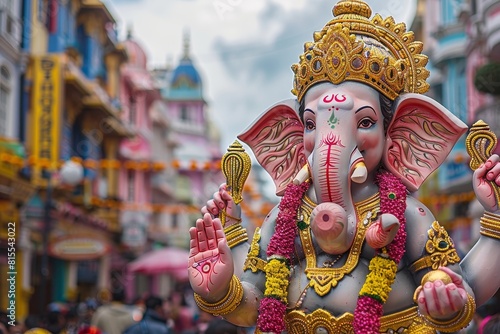 Vibrant ganesh chaturthi celebrations  colorful processions with ornate idols and traditional garb photo