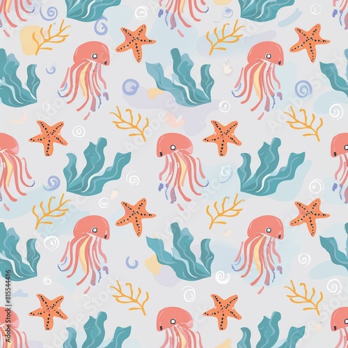 a pattern with sea creatures like octopuses  jellyfish  and starfish intertwined