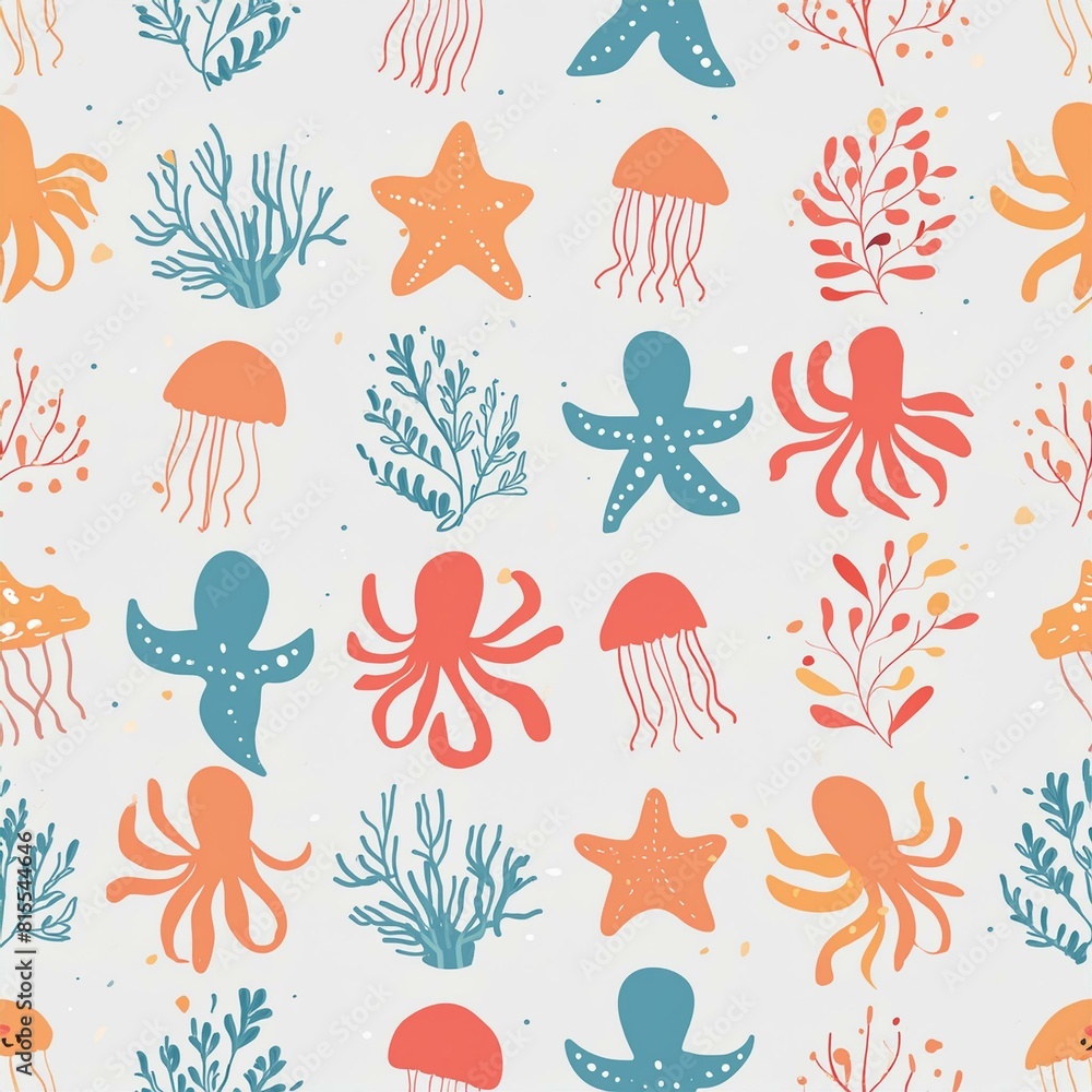 a pattern with sea creatures like octopuses, jellyfish, and starfish intertwined a pattern with sea creatures like octopuses, jellyfish, and starfish intertwined