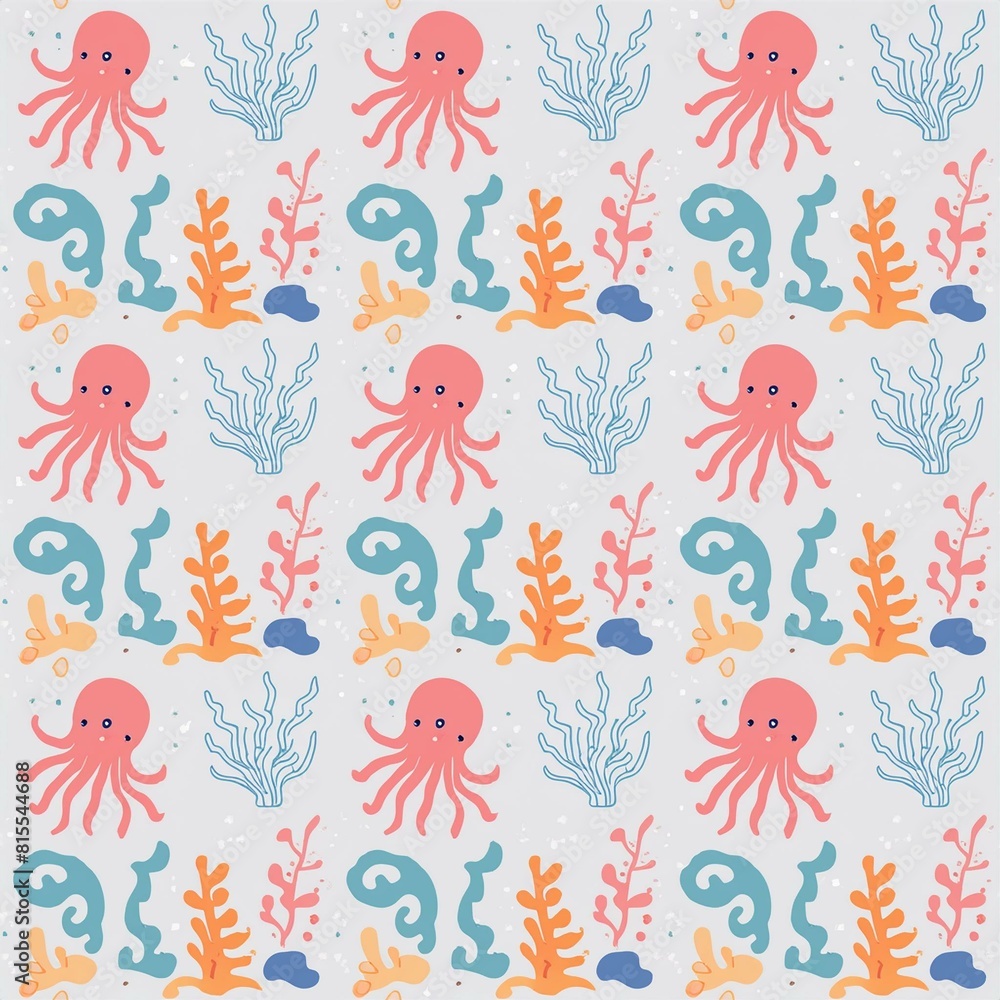 Fototapeta premium a pattern with sea creatures like octopuses, jellyfish, and starfish intertwined