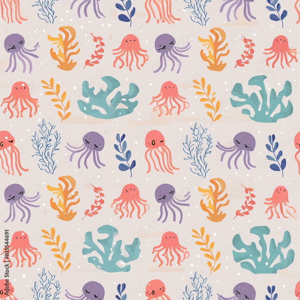 a pattern with sea creatures like octopuses, jellyfish, and starfish intertwined