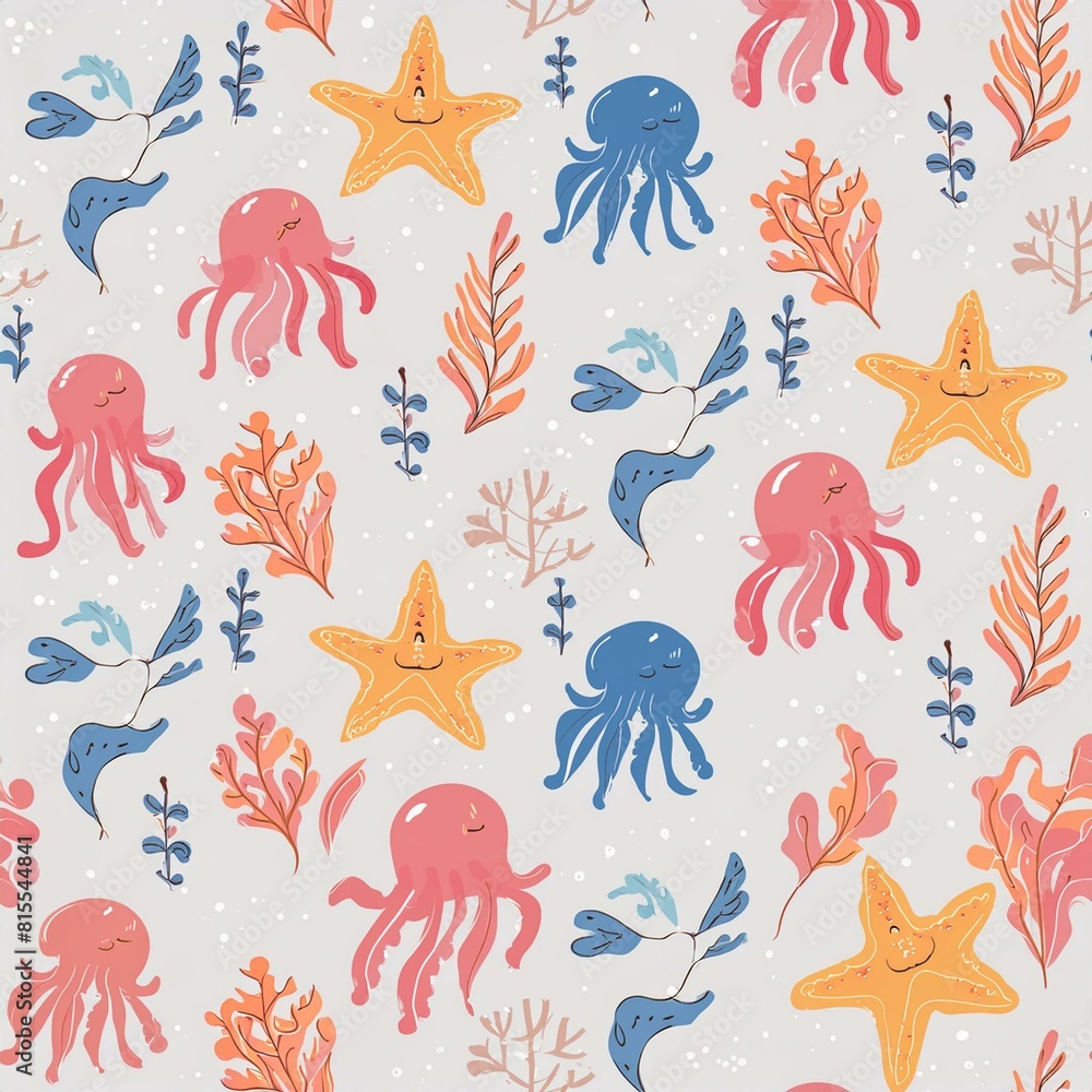 Obraz premium a pattern with sea creatures like octopuses, jellyfish, and starfish intertwined