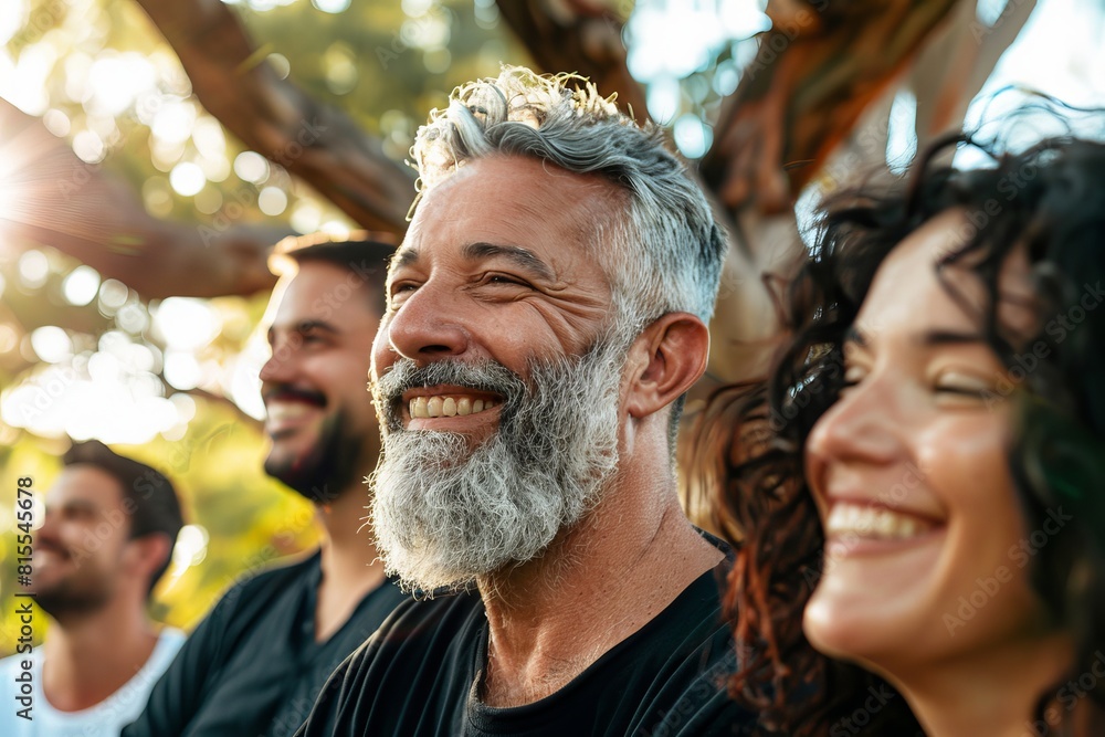Portrait of a smiling senior man with his friends in the background. Portrait of a smiling senior man with his friends in the background.