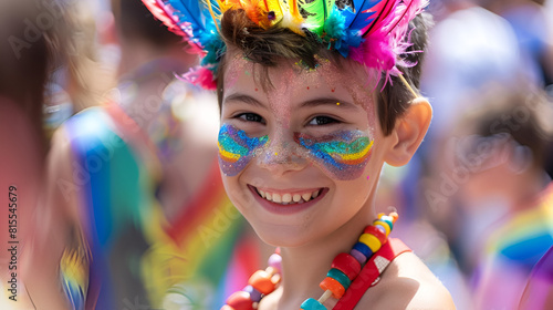 young child tribal makeup festival rainbow pride at face generated ai paint celebrating wearing