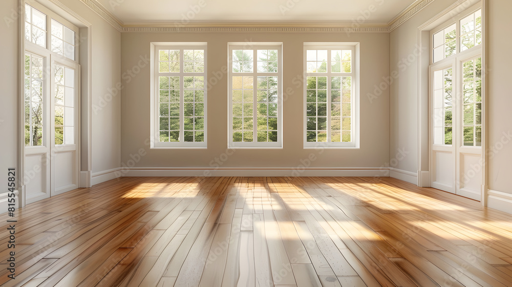 Newly Remodeled Room Of House with Finished Wood Floors Moulding Paint and Ceiling Lights : Generative AI Newly Remodeled Room Of House with Finished Wood Floors Moulding Paint and Ceiling Lights : Generative AI