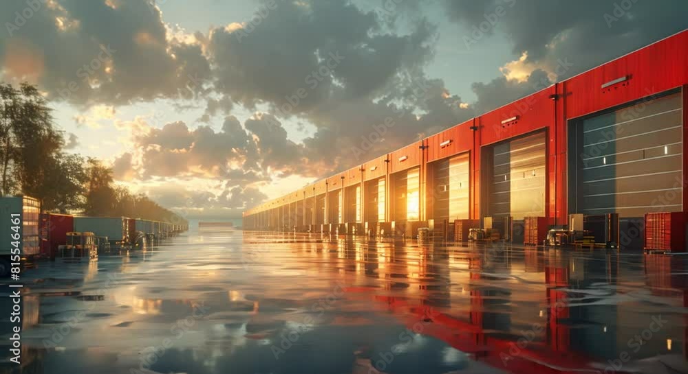 A photorealistic scene of a busy logistics hub within an industrial park A photorealistic scene of a busy logistics hub within an industrial park