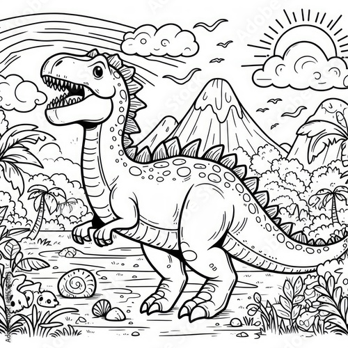 Dinosaur Adventure in Colors  Cartoon Illustration for Coloring