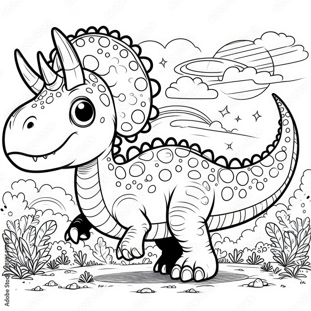 Fototapeta premium Dinosaur Adventure in Colors: Cartoon Illustration for Coloring