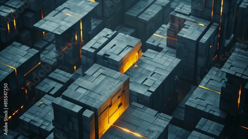 cinematic drone photography of a futuristic environment with gray scale, building with yellow lights photo