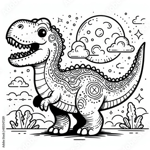 Dinosaur Adventure in Colors  Cartoon Illustration for Coloring