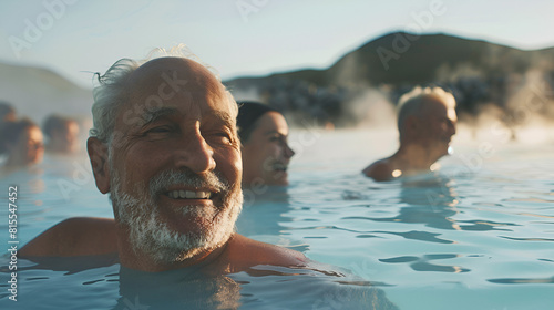 geothermal swimming senior spa elderly people blue lagoon in iceland group active photo