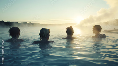 iceland people senior group in swimming blue lagoon geothermal spa elderly active photo