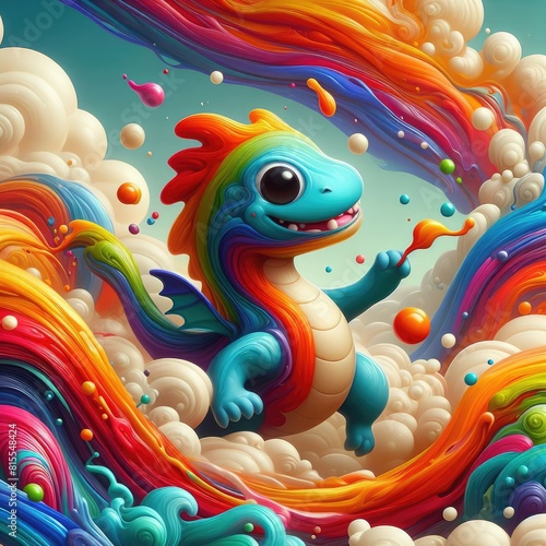 Little Dragon Adventure  Cute Cartoon Design with Oil Painting Technique