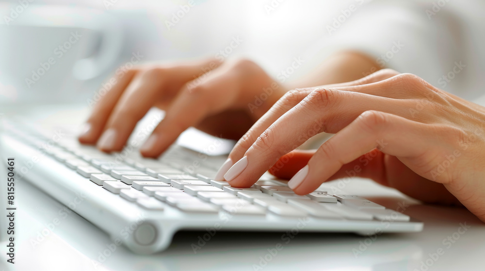 Womans Hands Typing on Keyboard Womans Hands Typing on Keyboard