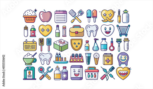 dental flat icon set collection. Solid icon collection, Editable stroke. Vector illustration.
