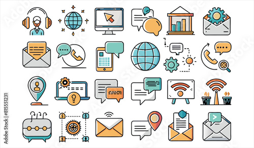 communication icon set collection. Solid icon collection, Editable stroke. Vector illustration.