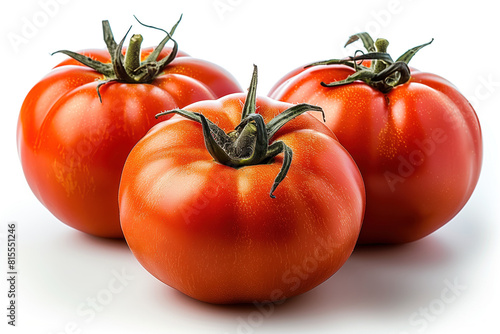 Tomatoes with water drops on a white background, close-up