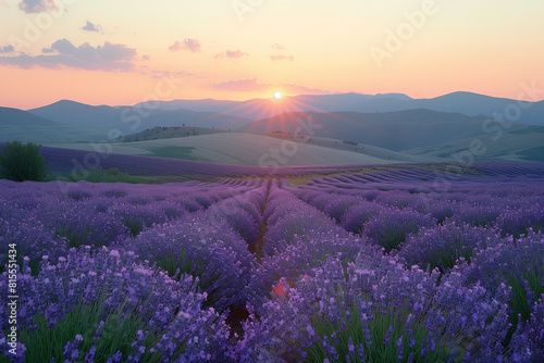 Sunset over lavender field  rural landscape