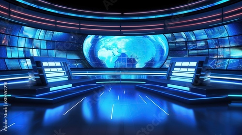 Graphical Modern Digital World News Studio Background. Generative AI