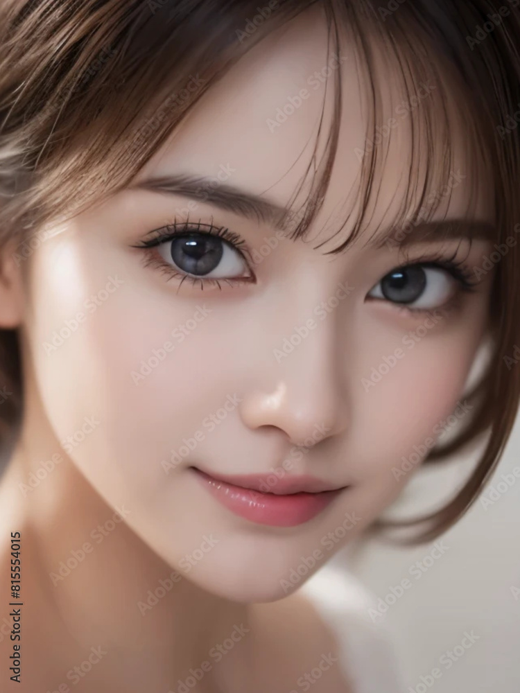 Japanese woman with long hair smiling kindly in a photo studio. Generative AI Japanese woman with long hair smiling kindly in a photo studio. Generative AI
