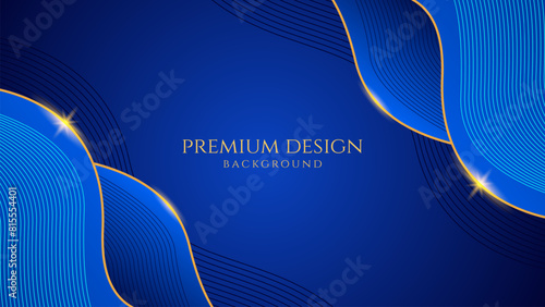 Dark blue luxury premium background with shining gold line waves, suitable for banners, wallpapers, brochures and posters. Vector illustration