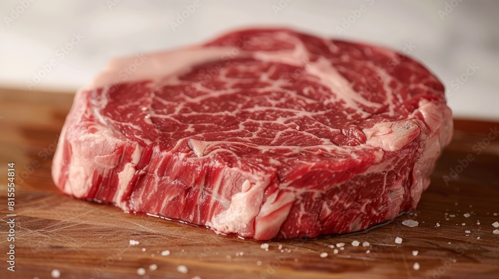 Detailed shot of ribeye steak cut from the rib section, showcasing the intense marbling and fat that promises juicy flavor, isolated for advertising Detailed shot of ribeye steak cut from the rib section, showcasing the intense marbling and fat that promises juicy flavor, isolated for advertising