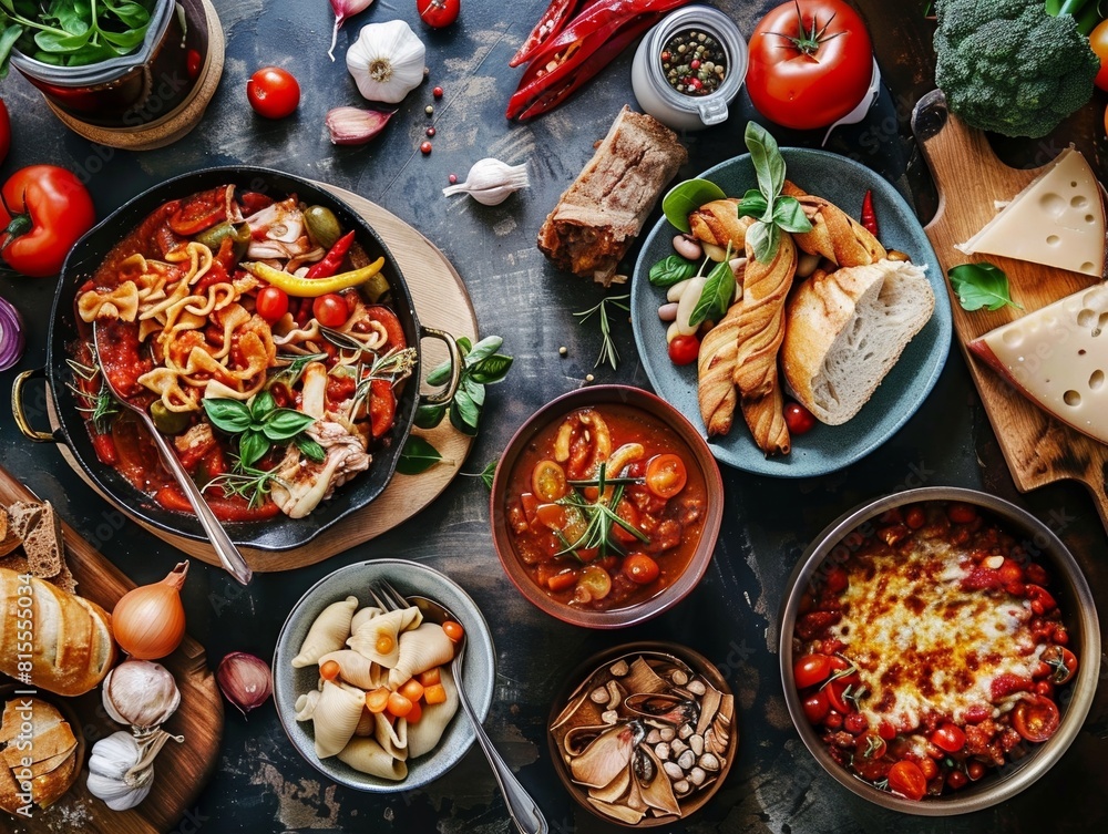 Assorted Traditional Mediterranean Dishes on a Rustic Table
Assorted Traditional Mediterranean Dishes on a Rustic Table