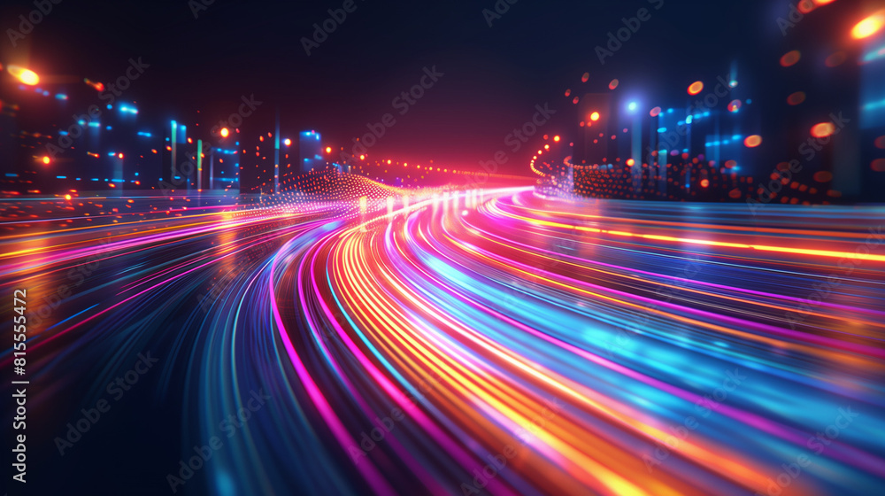 Dynamic Light Trails on Dark Background - Futuristic Technology Concept Dynamic Light Trails on Dark Background - Futuristic Technology Concept