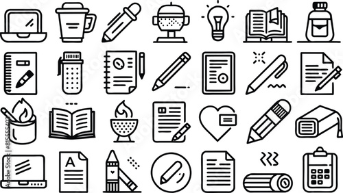 Writing icon set. Solid icon collection, Editable stroke. Vector illustration.