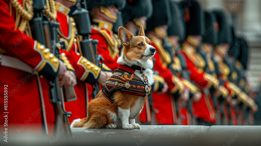 Obraz premium Classic Painting of a Corgi Mascot at Trooping the Colour
