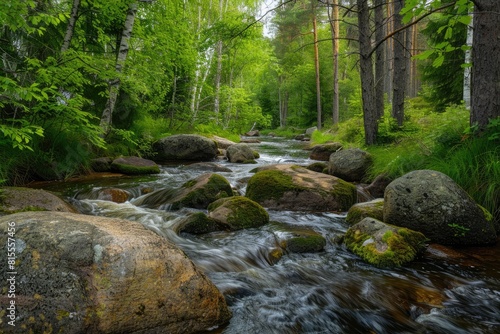 Summer River Amidst Forest Greenery