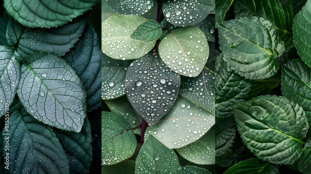 Wallpaper with Green leaves with rain drops, AI generated Wallpaper with Green leaves with rain drops, AI generated