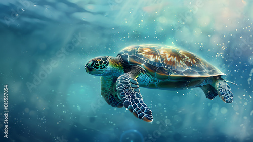 Serene sea turtle swimming underwater © ALEXSTUDIO
