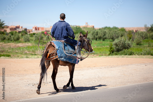 Obraz na płótnie Man riding mule in southern Morocco w salonie