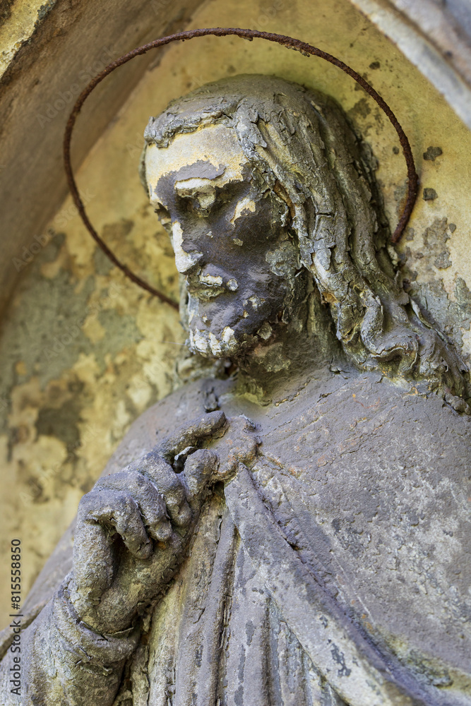 Historic Statue on the mystery old Prague Cemetery, Czech Republic