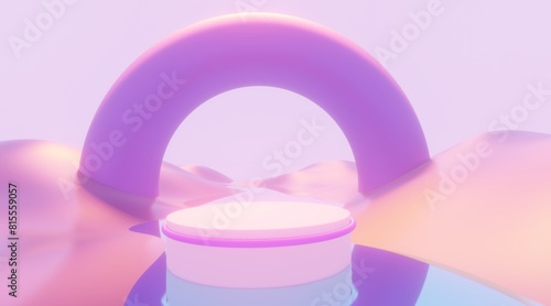 Podium backdrop for product display with dreamy landscape background 3d render