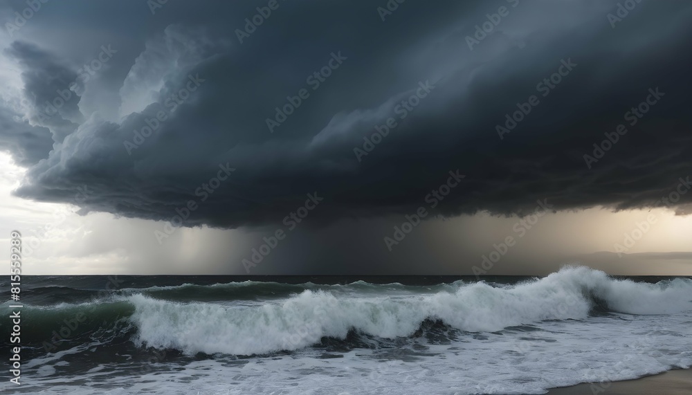 A dramatic storm rolling in over the ocean with d upscaled_4