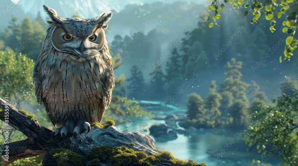 An owl is sitting on a branch in the forest An owl is sitting on a branch in the forest