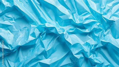 Abstract seamless cellophane horizontal background. Glossy crumpled texture, pale blue color