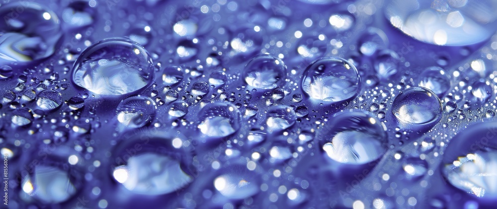 Water Drops Texture on Blue Background with Close-Up View Water Drops Texture on Blue Background with Close-Up View