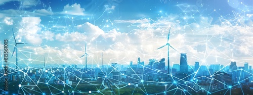 Futuristic Cityscape A Digital Painting of a Networked Renewable Energy Grid Infrastructure photo